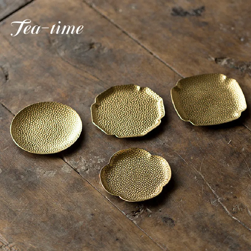 Retro Handmade Pure Copper Coaster Japanese Trumpet Insulated Brass Begonia Tea Art Coaster Tea Saucer Tea Ceremony Accessories