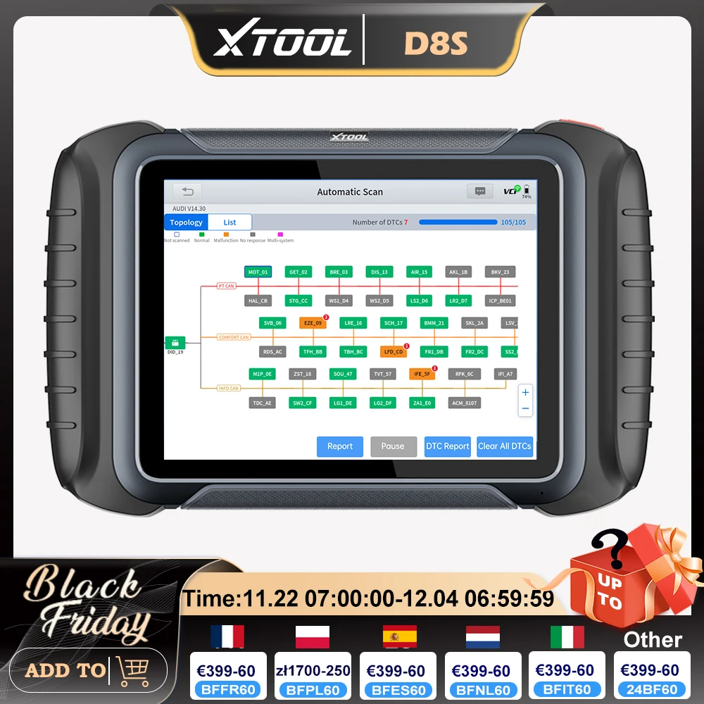 XTOOL D8S D8 Automotive Diagnostic Tools Key Programming 38 Resets With DoIP Toplogy Map OBD2 Bidirectional Scanner ECU Coding