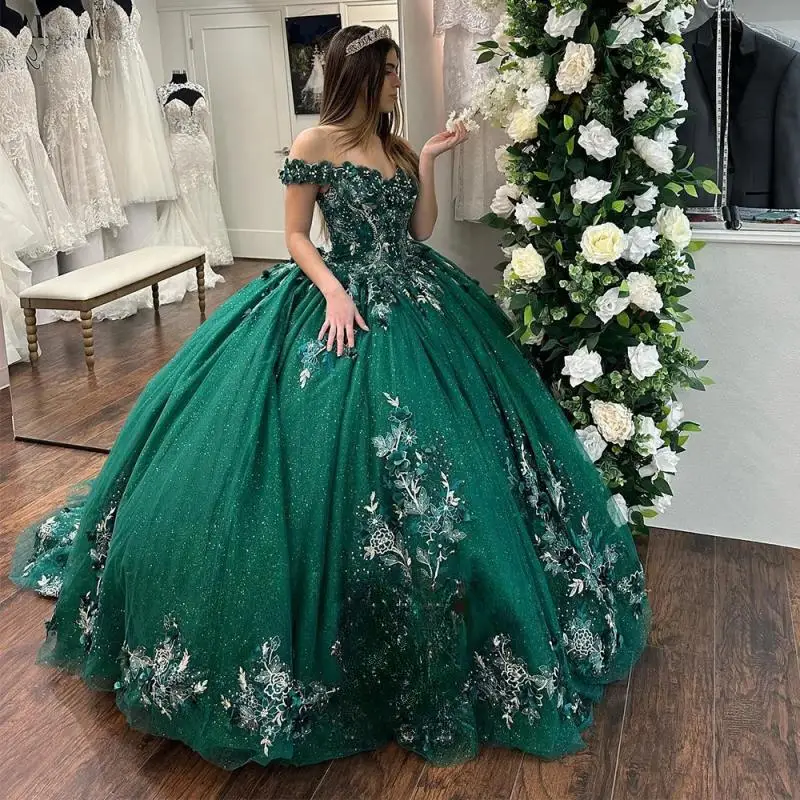 Charming Ball Gowns Quinceanera Dresses for Girls Off Shoulder Flower Appliques Vestidos De 15 Quinceaner Drop Shipping