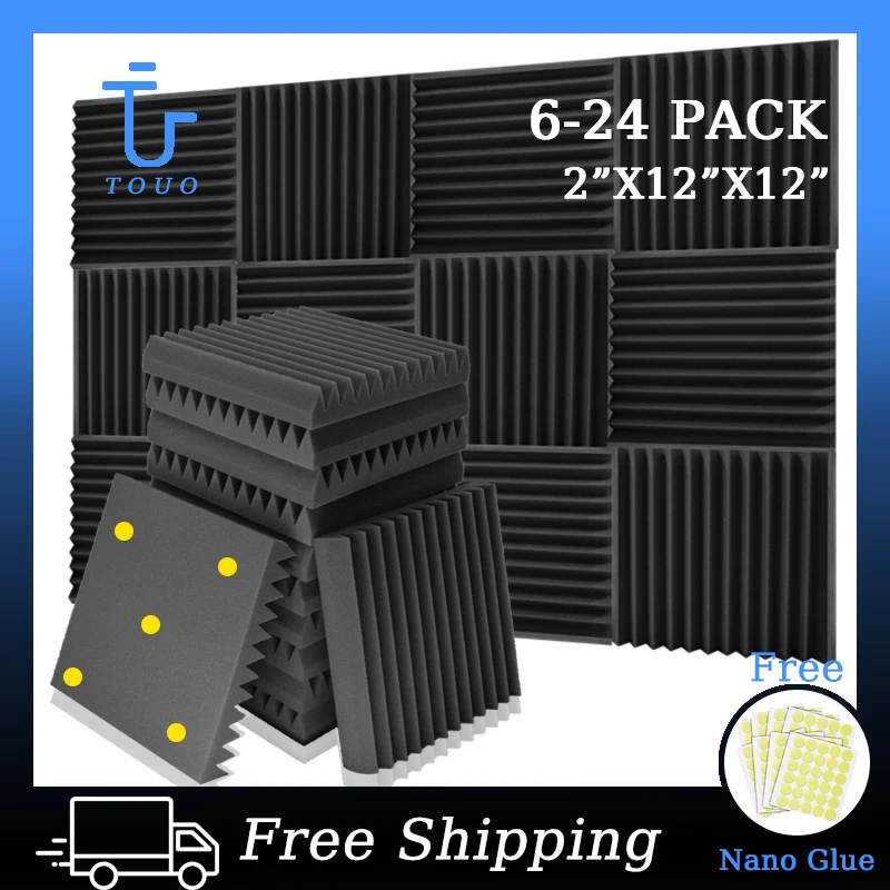 TOUO 6-24 Pcs Studio Acoustic Foam Soundproofing Foam Fireproof  Wall Panels Sound Insulating Tiles Noise Canceling For Home