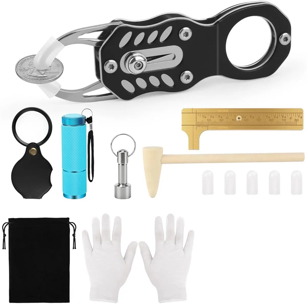 DT57 LATEST MODEL Silver Coin Tester Kit, CoinTester for Resonance Testing and Size Comparison, Magnifying Glass/Hammer/Keychain