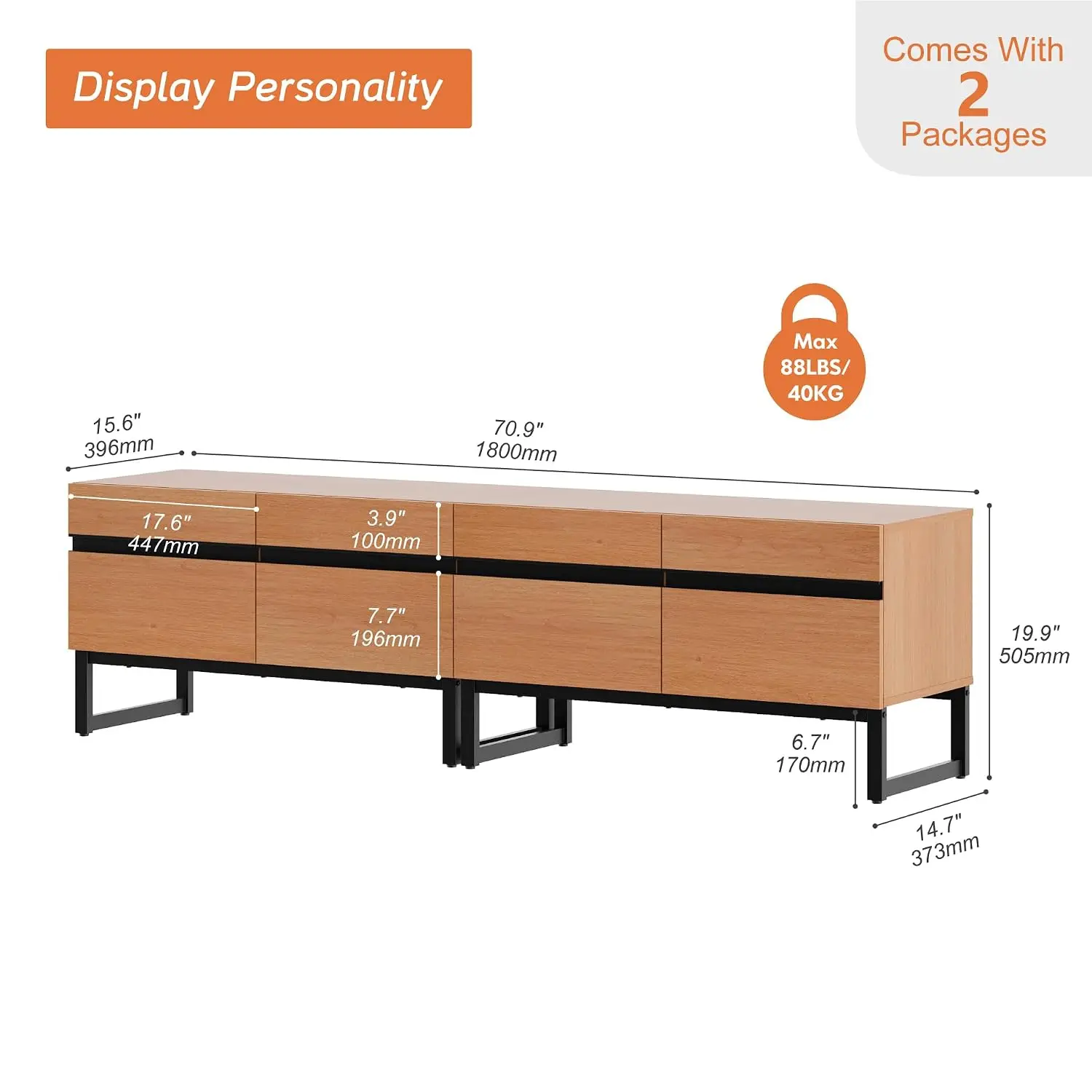 WAMPAT Modern TV Stand Entertainment Center Storage Cabinet Media Console Living Room 50-75 Inch Metal Base Wood Mocha 2Pcs, Cus