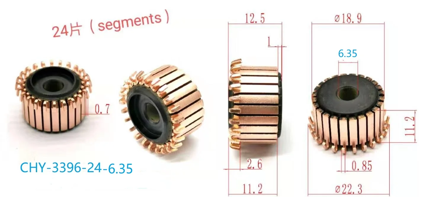 

1Pc 6.35mmx18.9mmx12.5(11.2)mm 24P Copper Bars Alternator Electric Motor Commutator CHY-3396-24-6.35