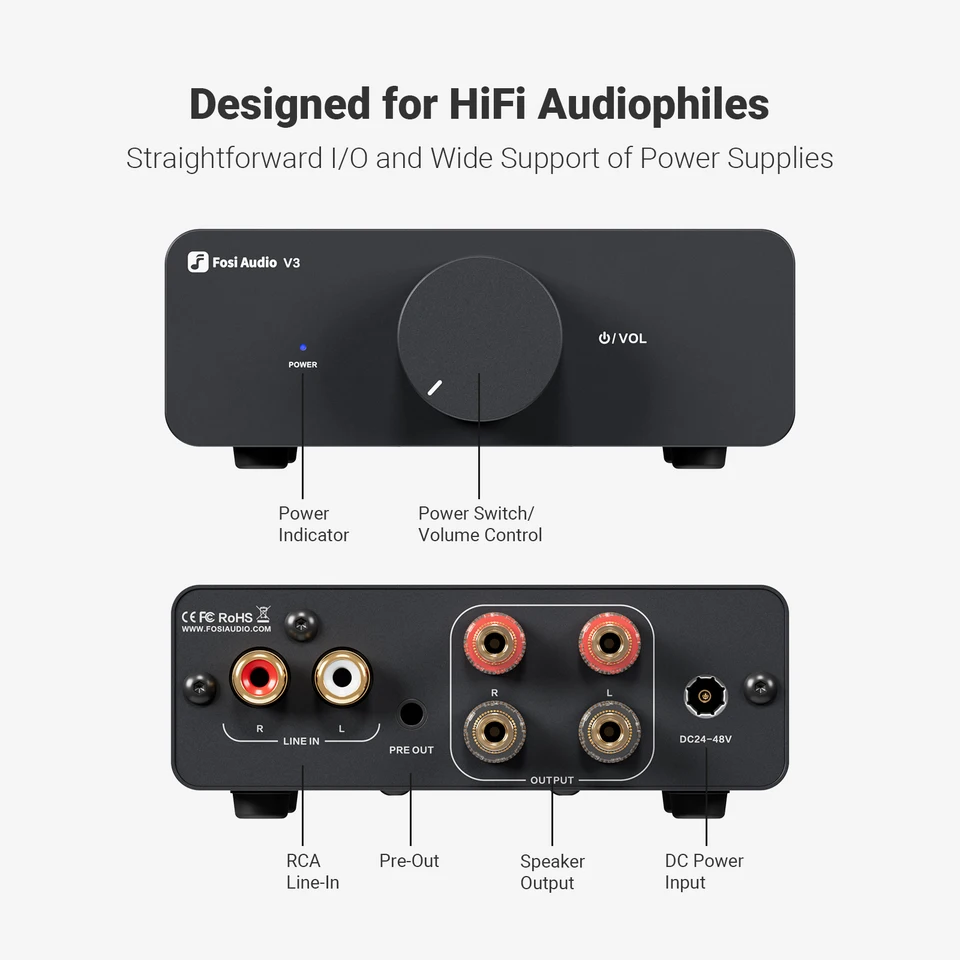 Fosi Audio V3 Hi-Fi パワーアンプ TPA3255 Fosi Audio V3 Stereo Power Amplifier 300W X2 TPA3255 Class D Mini