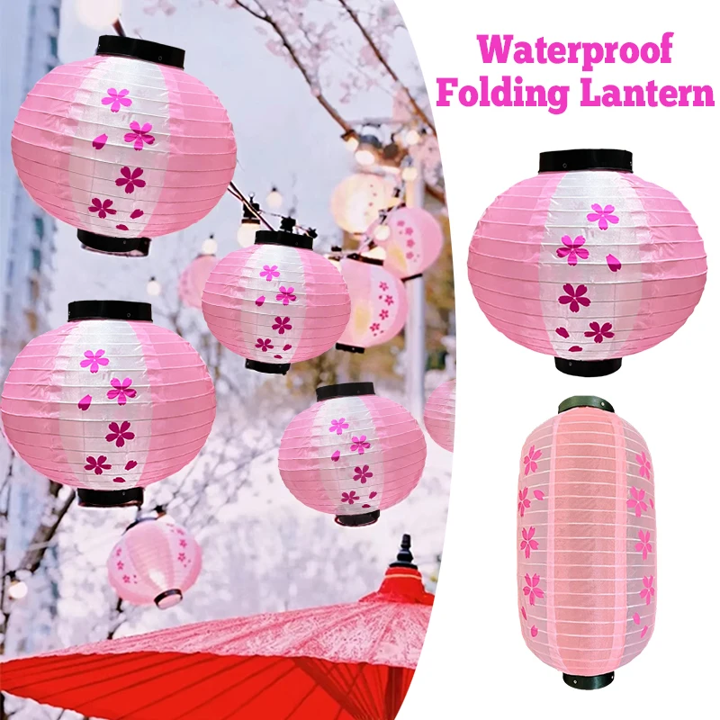 

Japanese Style Flower Round Lantern Decoration Cherry Flowers Cloth Lantern Waterproof Hanging Props Home Decor
