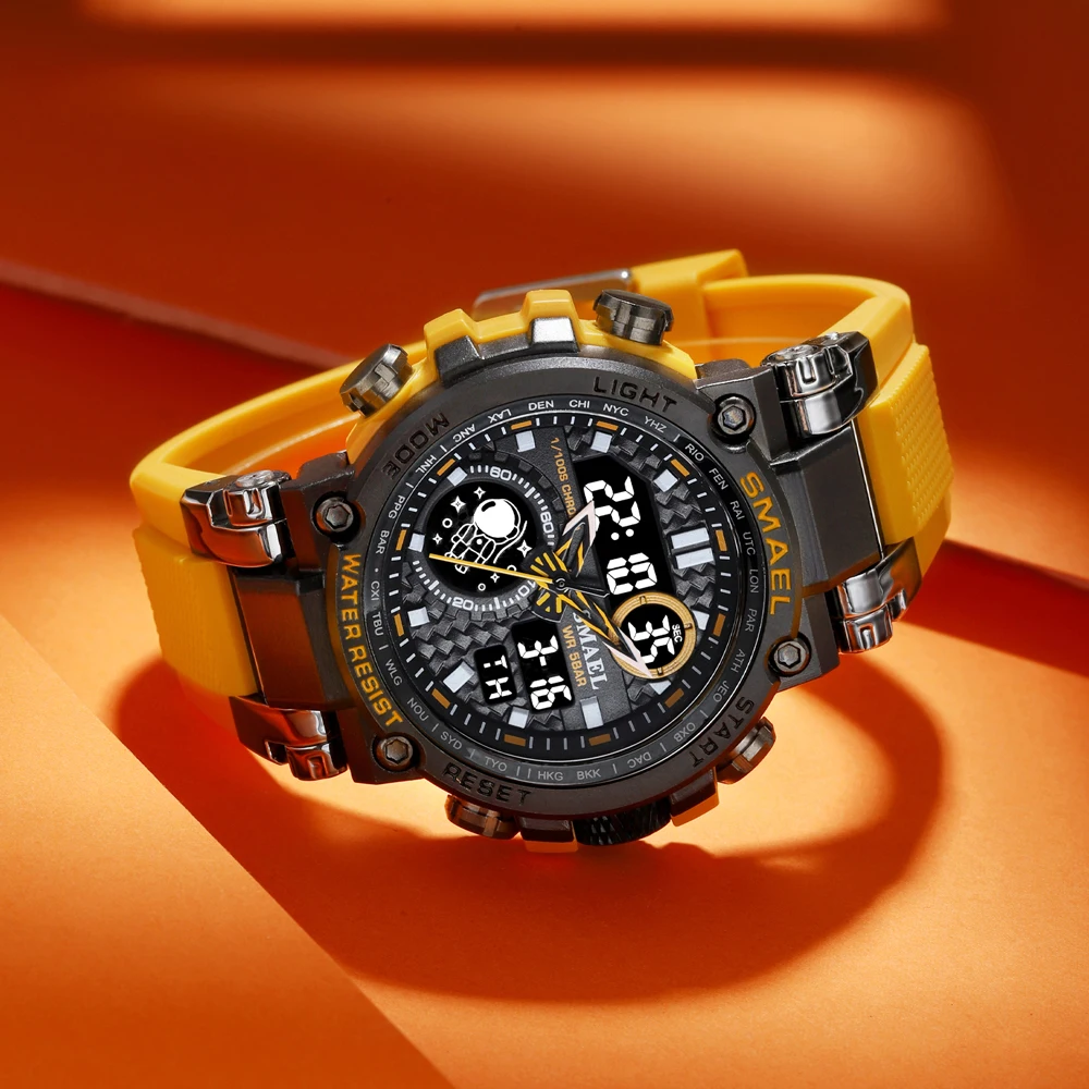 SMAEL Dual Time Watch for Men Luxury Brand Military Clock Waterproof Digital Wristwatch Mens Shock Resisitant Sport Watches