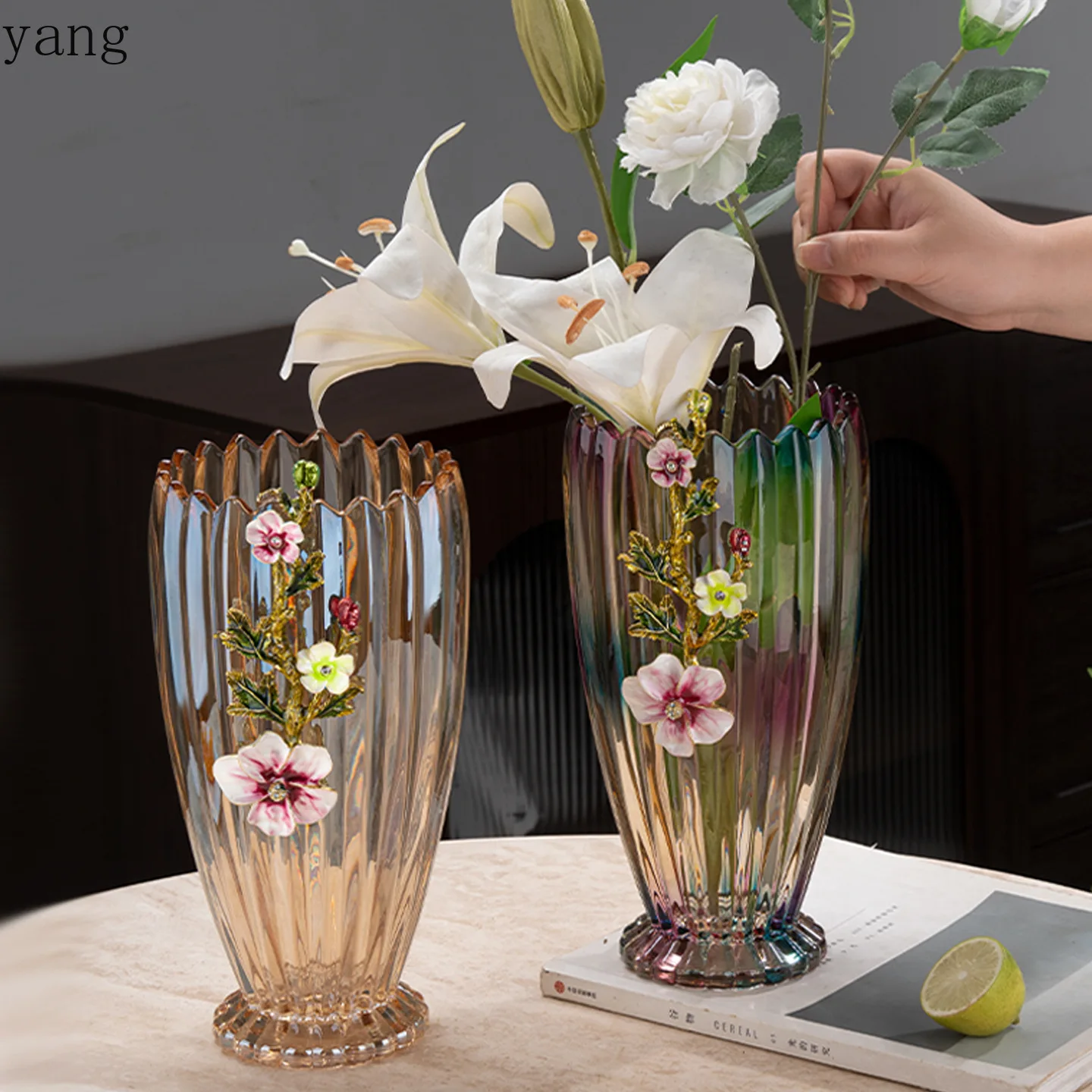 CX high-grade enamel vase ornament with decorative living room flower arrangement light luxury large glass bottle