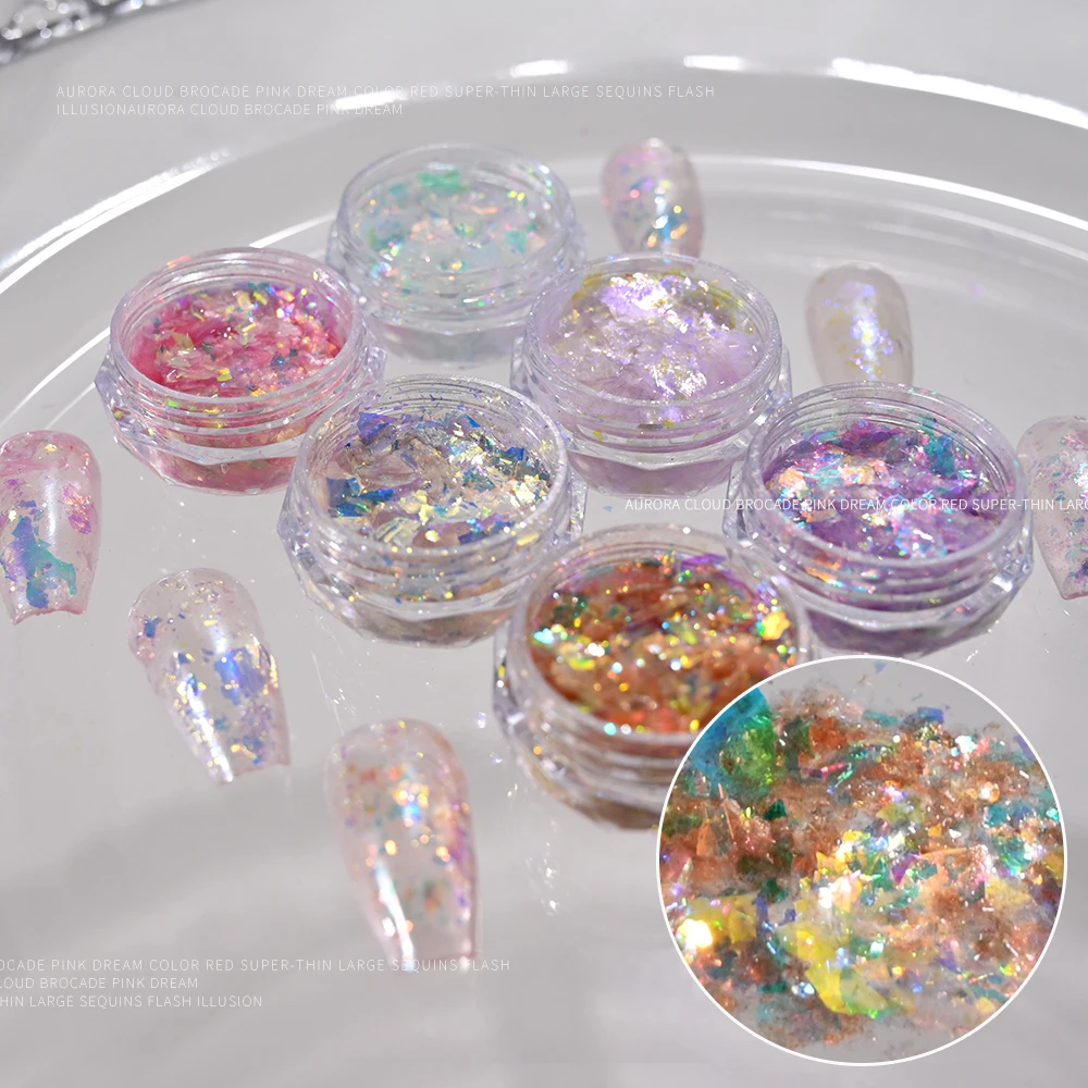 0.2g/Bottle Aurora Brocade Nail Glitter Powder Utra-Thin Polarized Magic Mirror Opal Flakes Gradient Iridescent Mermaid Sequins