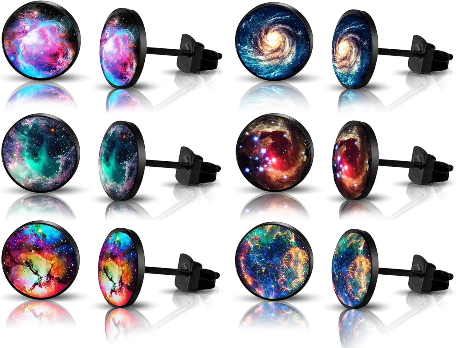 

6Pairs Mens Earrings Set Hypoallergenic Surgical Stainless Steel Round Circle Button Stud Post Earrings 10MM