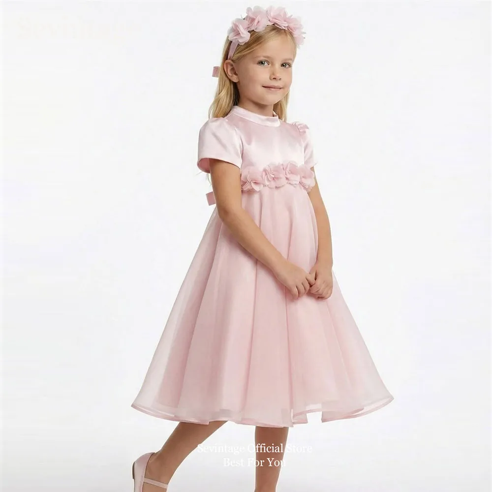 

Элегантные розовые платья Sevintage для девочек с цветочным узором, с бантом, А-силуэта, для дня рождения, с цветами, с круглым вырезом, на заказ