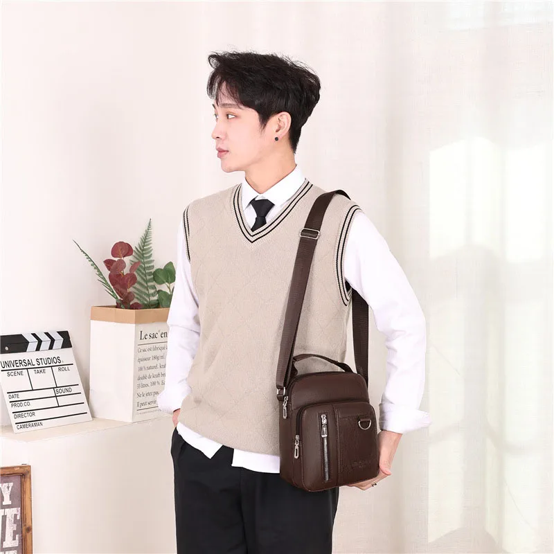 Men Crossbody Shoulder Bags Waterproof Vintage Men Handbags Large Capacity Pu Leather Bag Man Messenger Bags Tote Bag