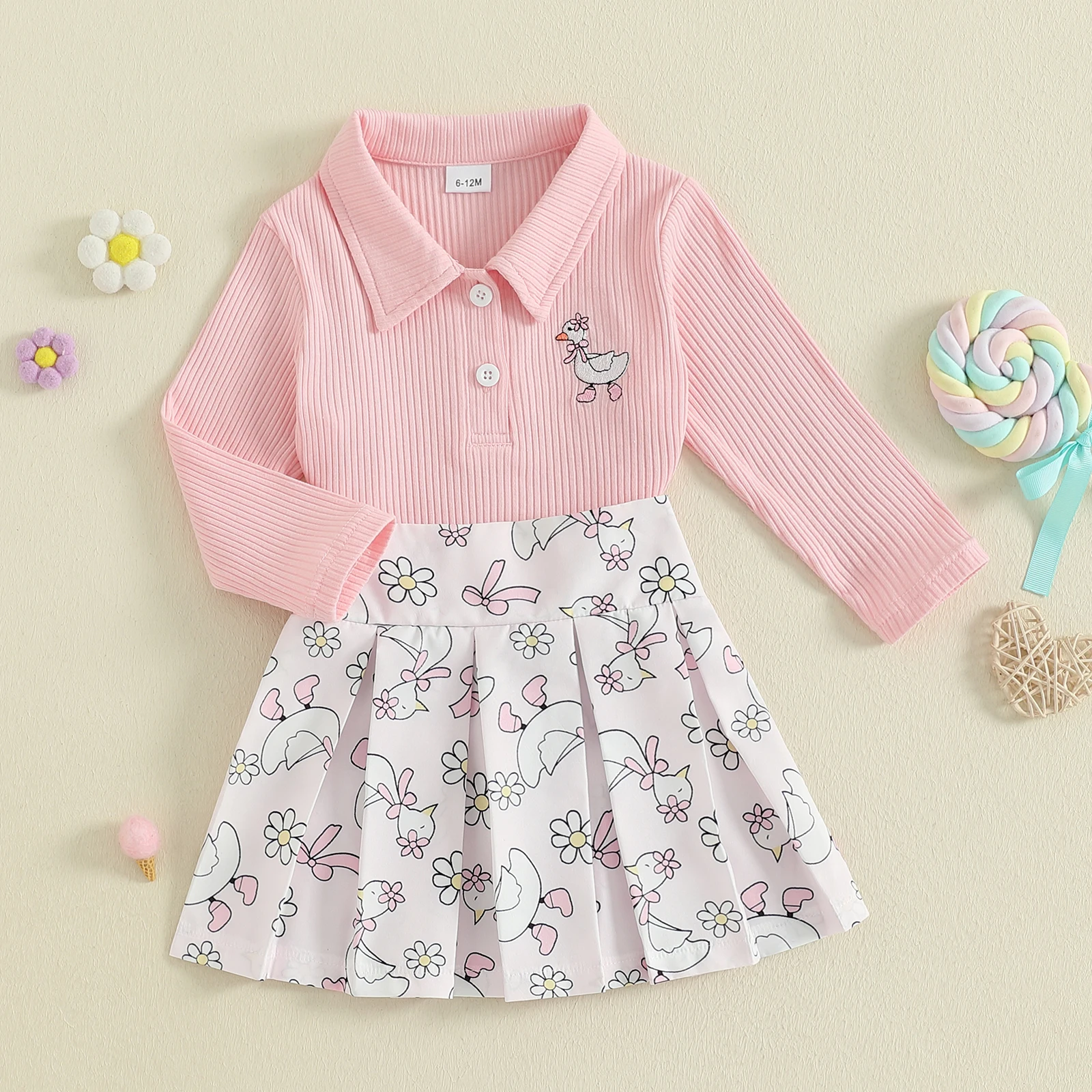 

Birthday Outfit Farm Flower Pol o Pullover Tops Toddler Fall Outfits for Girls Shirt Skirt Set