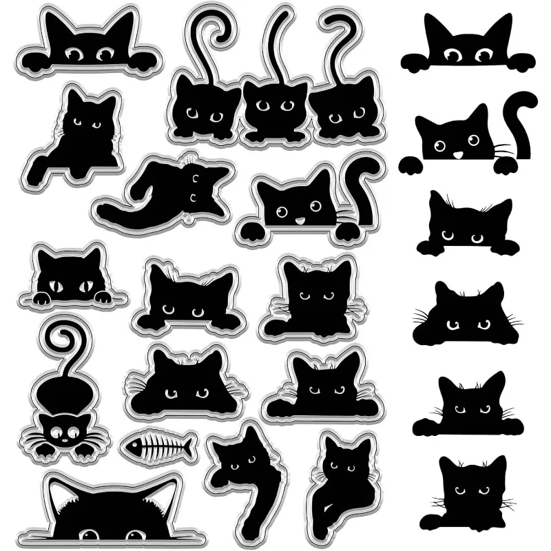 

Черная кошка, искусственная кошка, Милый Котик, животное, винтажная искусственная Силиконовая печать, ретро штамп для создания открыток