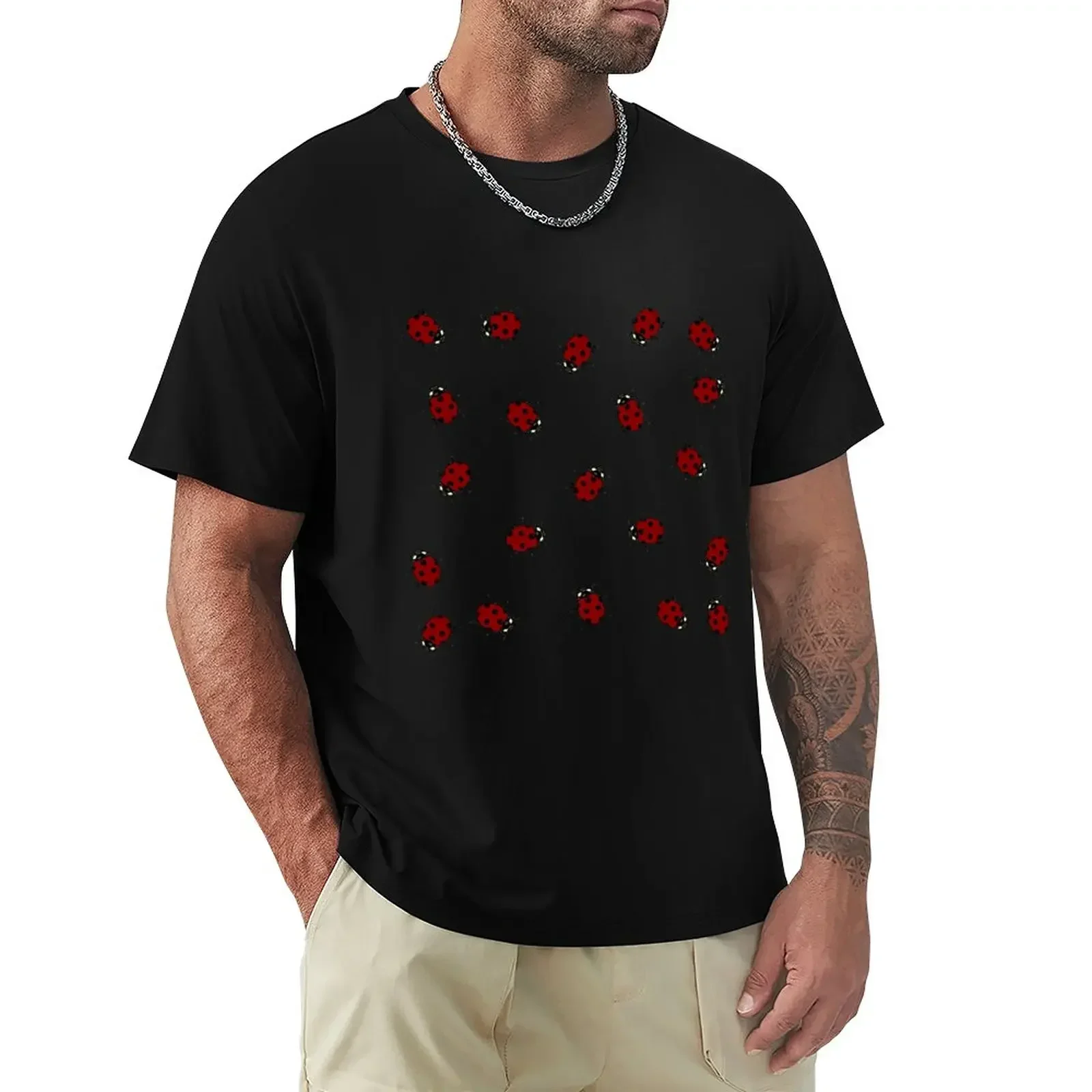 Red Ladybugs T-Shirt korean fashion tops oversized men clothings kawaii clothes Short sleeve tee mens champion t shirts styleman