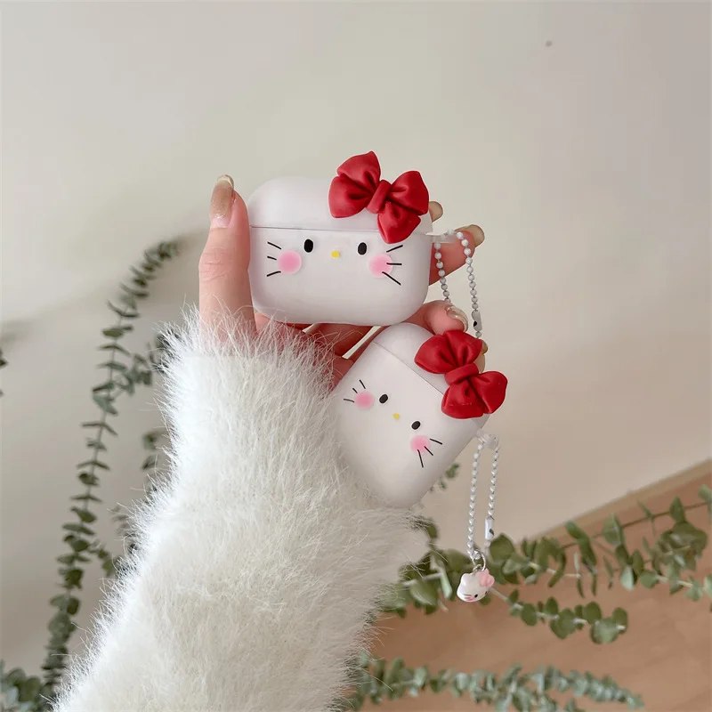 

For Airpods Pro 2 Case,Hello Kitty Red Bow With Keychain For Airpods Case,Soft TPU Earphone Cover For Airpods 3 Case For Girls