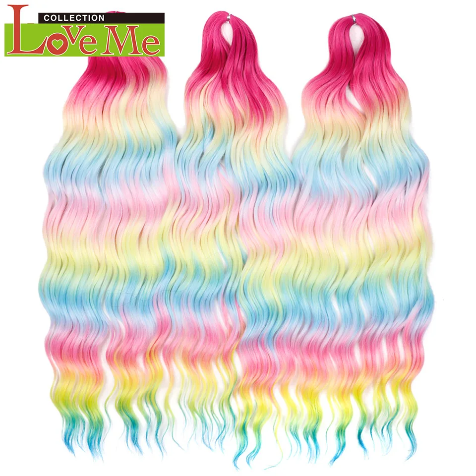 LOVE ME 24 Zoll 300g Synthetisches Haar Wasserwellen-Flechthaarverlängerungen Ombre Regenbogenfarben Tiefe Wellen Twist Häkelhaar – Detail 9