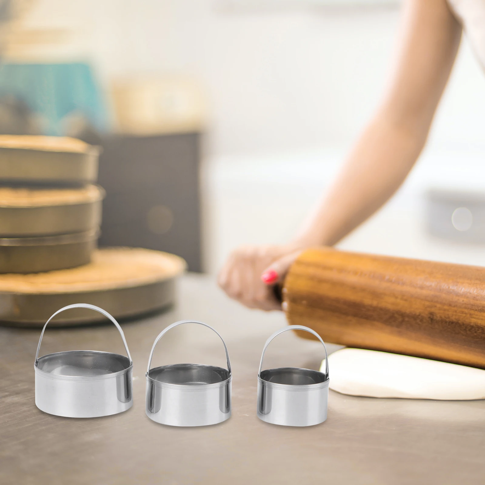 

3pcs Biscuit Mold Round Stainless Steel Baking Stainless Steel Cookie Cutter Tools Cake Mould Dough Cutter Nesting Storage
