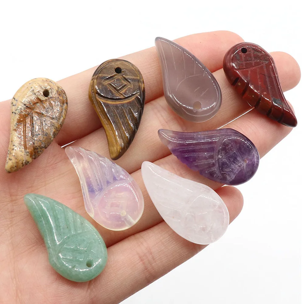 Federförmiges Naturstein-Ornament, handgeschnitzte Kunstwerke, Amethyst, grüner Aventurin, Reiki-Kristall, DIY-Hängedekorationen – Detail 2