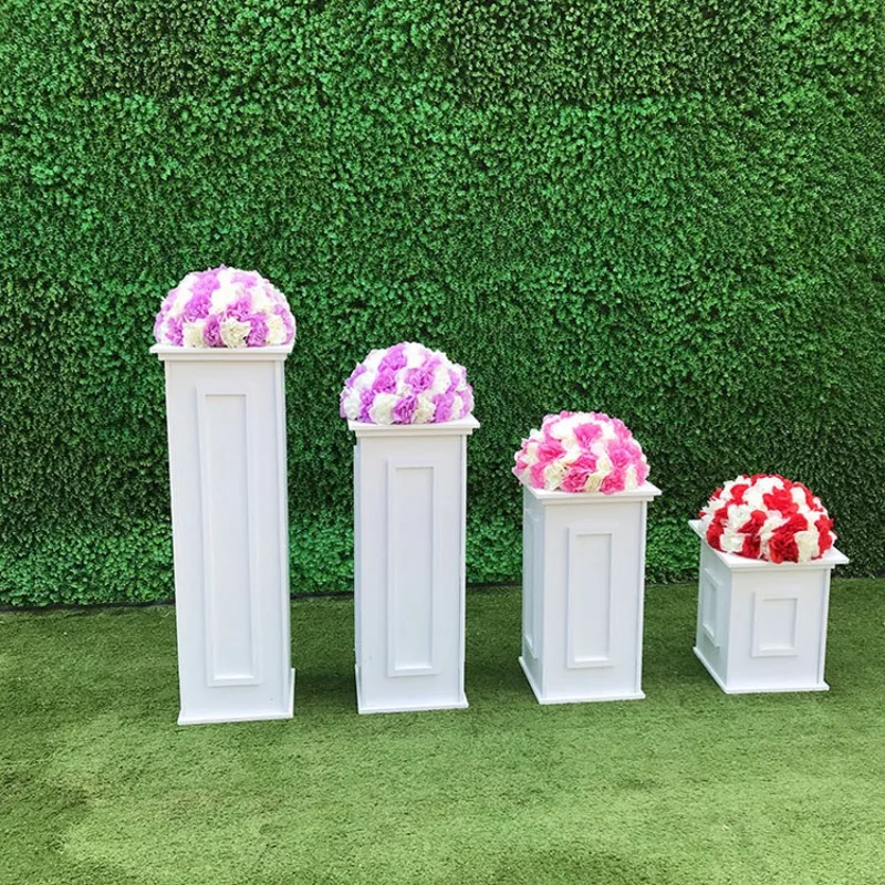 Square Roman Column White Flower Stand Display Flower Cake Wedding Ornament Decoration