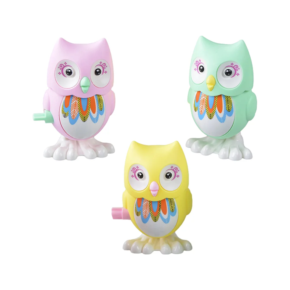 3 Pcs Small Animals Wind-up Toy Parent-child Plastic Adorable Owl Clockwork Toys