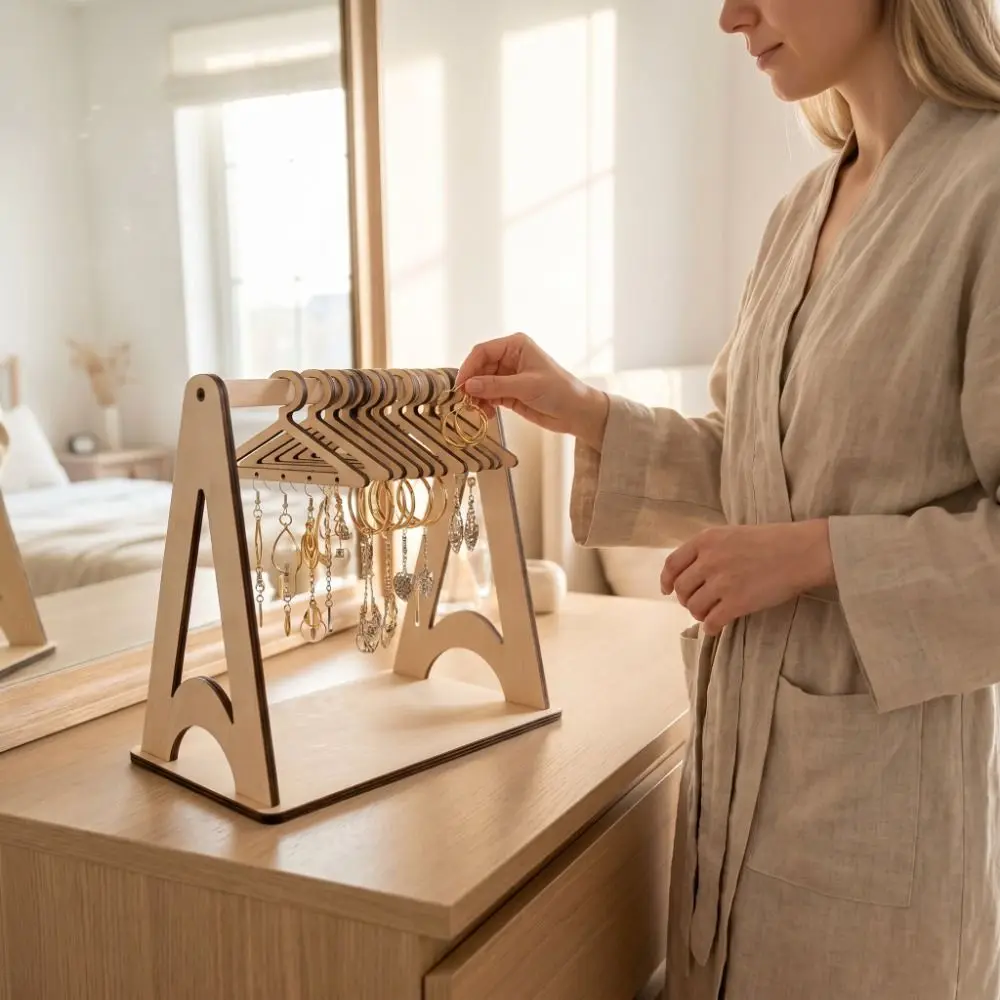 Wooden Earrings Holder Rack Necklaces Key chain Jewelry Storage Rack Hanging Hook Trinket Hanger Jewelry Display Stand