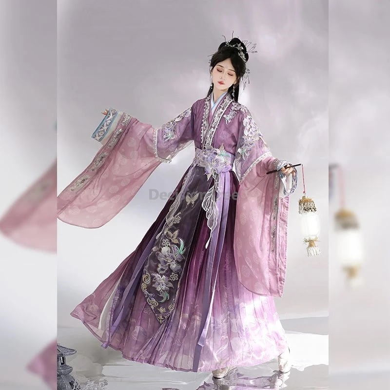 

2025 romantic purple wei jin hanfu sweet butterfly flower embroideried chinese hanfu girls' outdoor cosplay exquisite costume