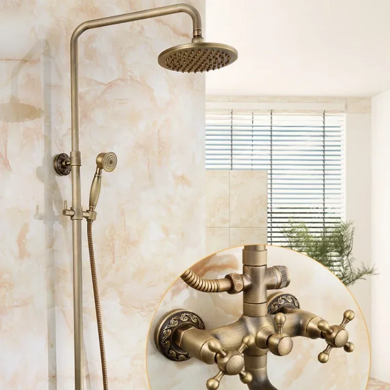 

Antique Copper Shower Head Set Household Bathroom Retro Bathroom Lifting Light Luxury Faucet