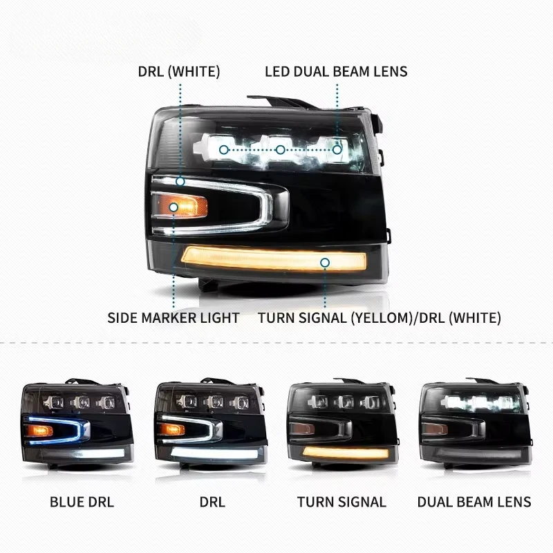 Led Headlights 1500 2500HD 3500HD HD 2500 3500 2007-2013 Animation DRL Front Lamp for Chevrolet Silverado Head Lights