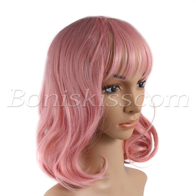 Women's Girls 35CM Short Pink Curly Synthetic Cosplay Costume Party Stage Wig