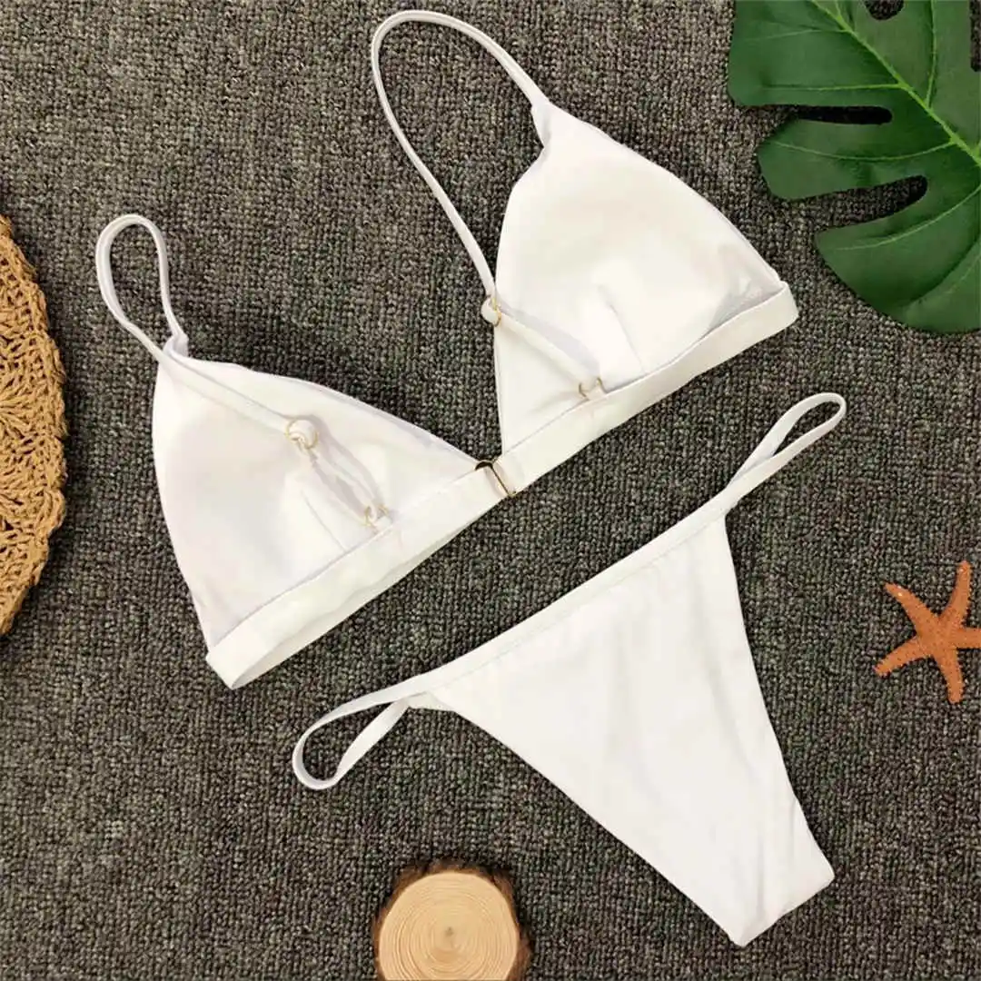 Neuer, verführerischer, gepolsterter brasilianischer Bikini, Damen-Badeanzug, zweiteiliges Bikini-Set, einfarbiger Badeanzug, Damen-Badebekleidung, V64A. – Detail 32