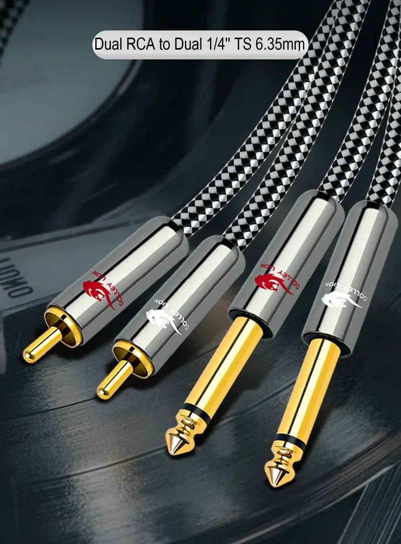 2 rca macho para duplo 6.35mm 1/4 ''ts mono macho cabo de áudio para amplificador misturador sistemas estéreo hi-fi alto-falante cabos blindados