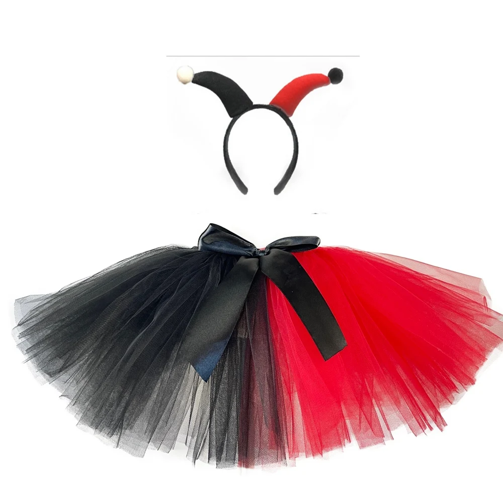 Mädchen Clown Tutu Röcke Halloween Kostüm für Kinder Baby rot schwarz Tüll Pettis kirts mit Haars chleife Kinder Cosplay Röcke Stoff