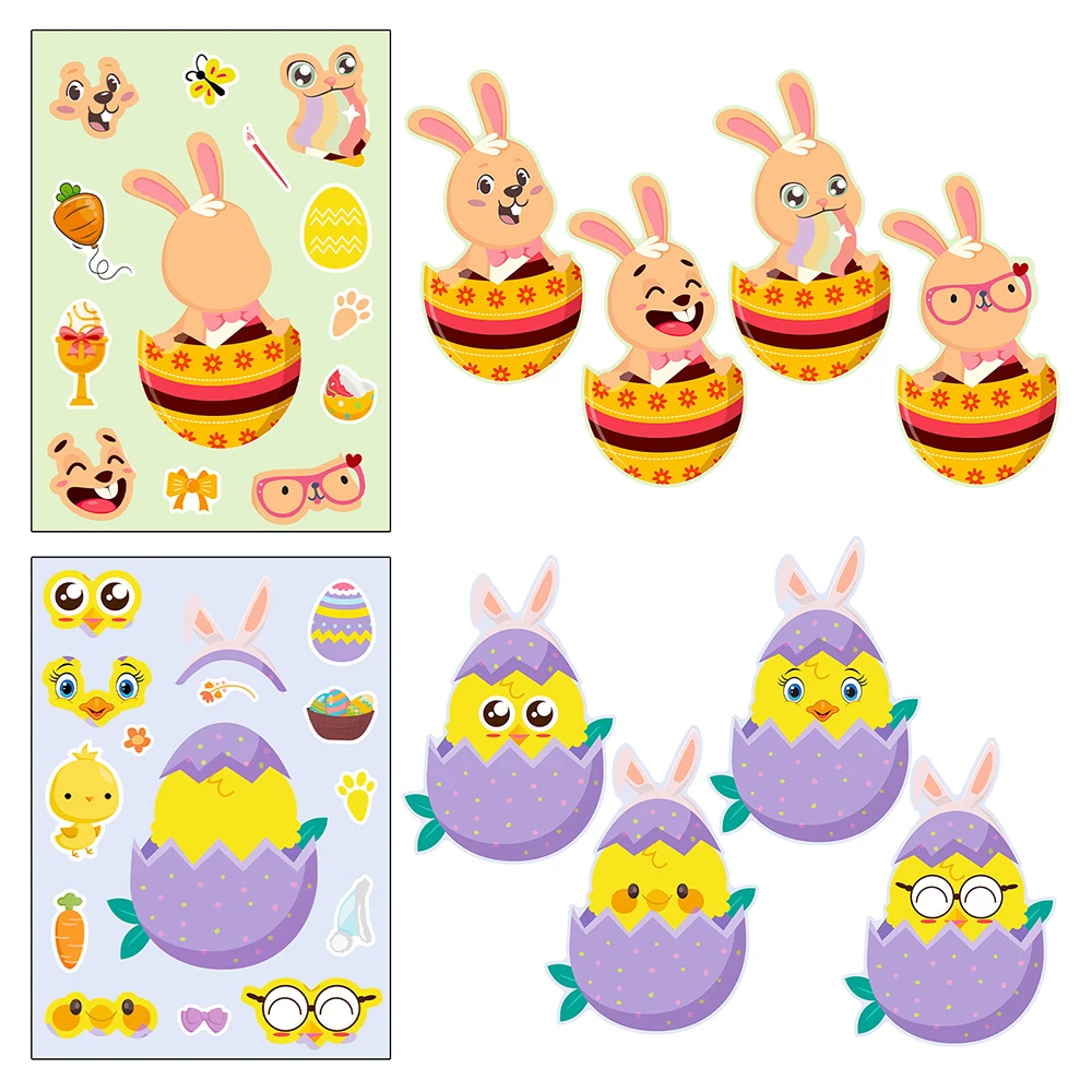 6/12 Vellen Schattige Easter Konijn Puzzel Stickers Maken Een Gezicht Games Diy Speelgoed Feestdecoratie Assembleren Puzzel Sticker Voor Kinderen Sticker