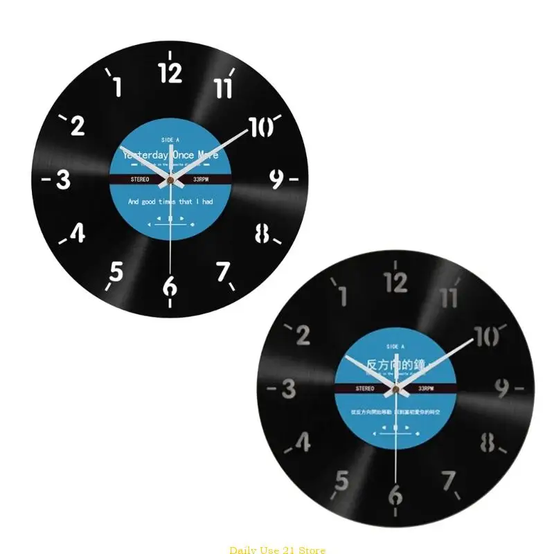 

Elegant Counterclockwise Wall Clock 12Inch Quiet Mechanism Vinyls Record Reverse Wall Clock for Bedroom and Living Room