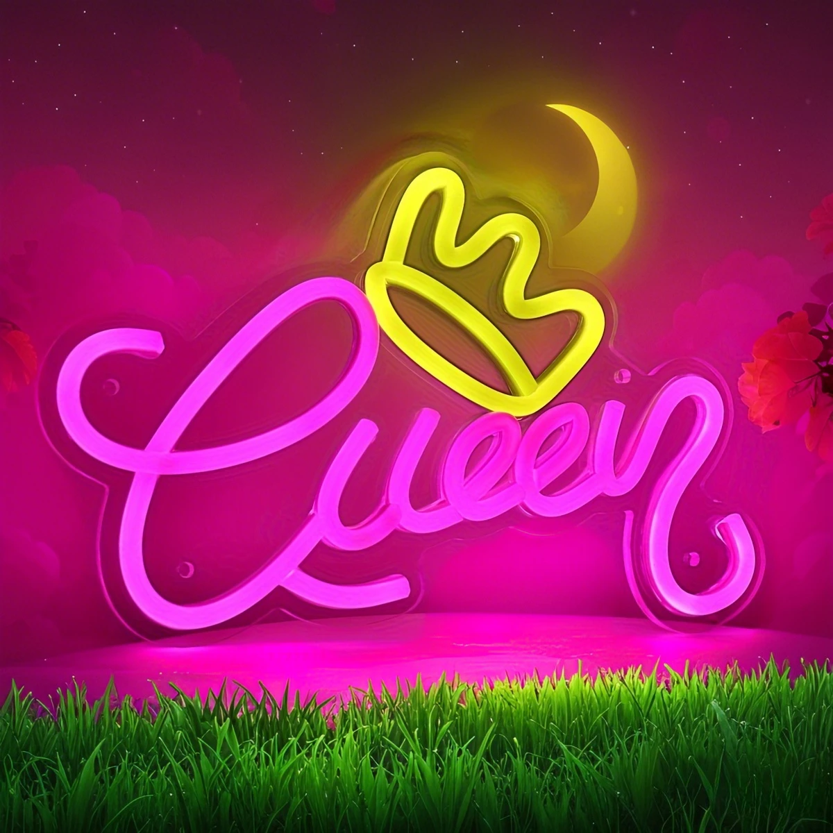 ไฟป้ายนีออน LED Queen Crown - USB ขับเคลื่อนการตกแต่งผนังสีเดียวสําหรับงานปาร์ตี้คลับสตูดิโอและร้านเสริมสวยอุทธรณ์ที่สวยงาม