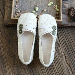 Flats Kawaii Ladies Footwear Round Toe Hollow Flower Women's Shoes Cute Flat Off-white A High Quality Social Youthful Emo L 39