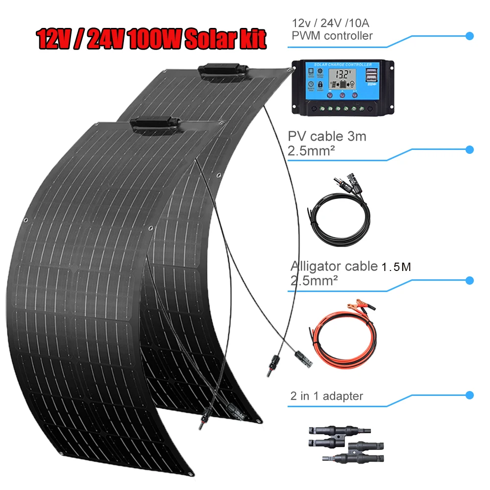 XINPUGUANG 50W solar panel complete kit 12v /24V Solar Panels 100W photovoltaic cells Solar Charger Boat House balcony Battery