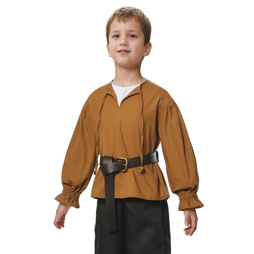 

Medieval Pirate Costume Boy Shirt Medievals Renaissance Ruffled Long Sleeve Halloween Scottish Tops