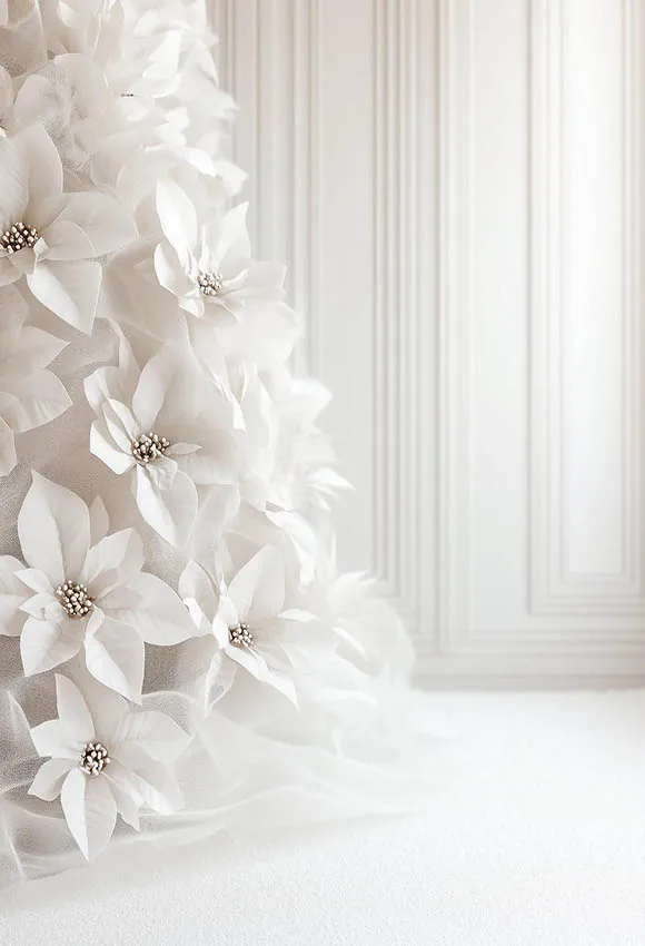 Fondo de fotografía Mehofond Panel blanco Poinsettia árbol de Navidad niños familia vacaciones retrato decoración telón de fondo estudio fotográfico