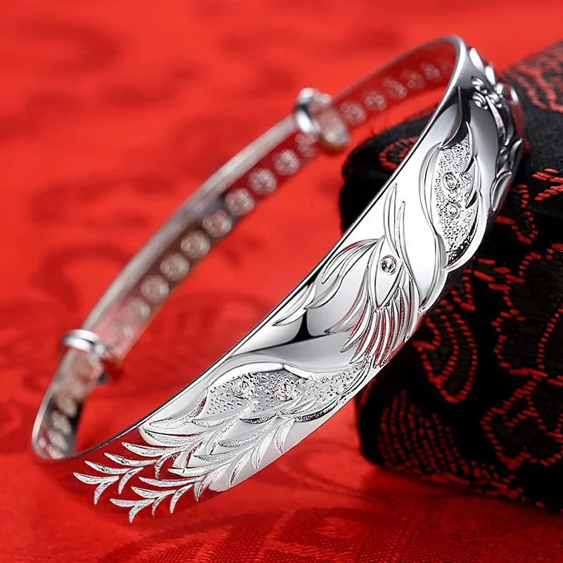 

Fashion 999 Sterling Silver Noble Phoenix bracelets Bangles for women gifts classic party wedding designer jewelry adjustable
