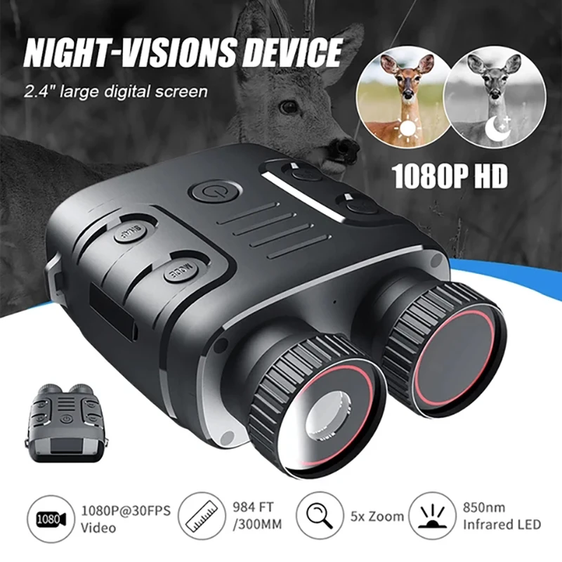 Night Vision-Device 5x Digital Zoom Goggles 1080P Binoculars HD Imager Infrared Lens Photo Video Records, Outdoor Patrol Hunting