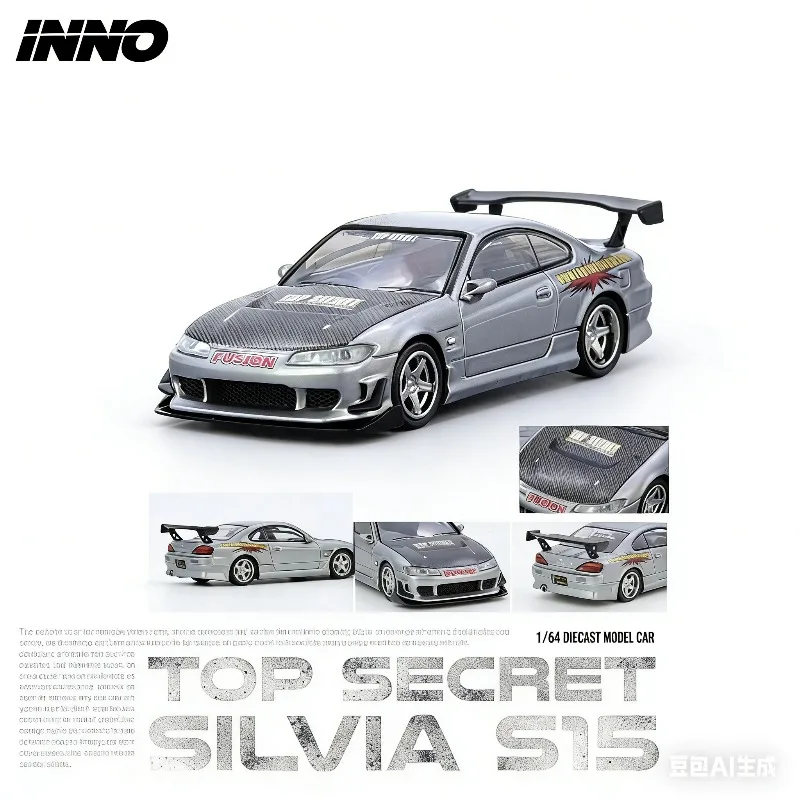 

INNO 1:64 Nissan TOP SECRET SILVIA S15 realistic static alloy car model, boys' holiday gift toy, adult collection piece.