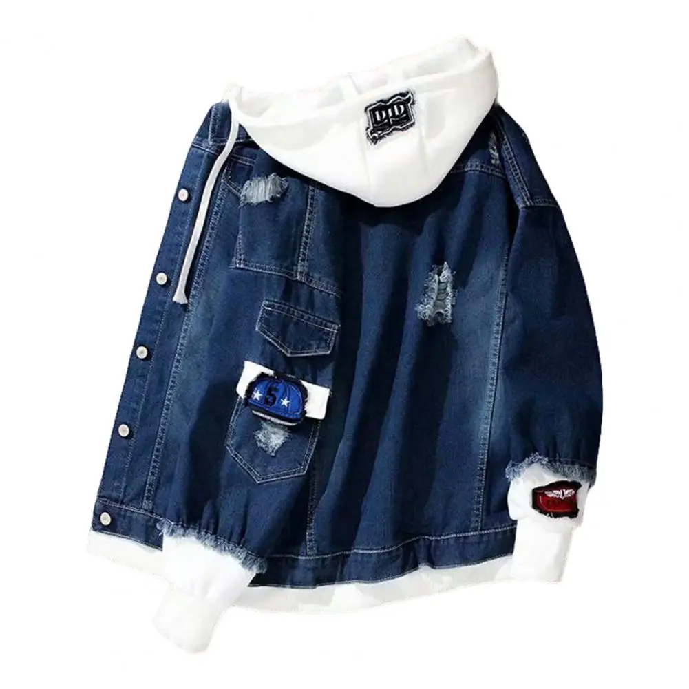 Jacket Coat  Popular Ripped Drawstring Denim Jacket  Washable Denim Jacket