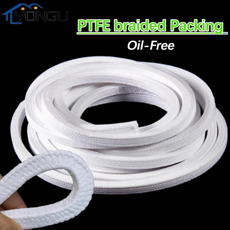 PTFE braided Packing Oil-free Gasket Ring PTFE fiber Braid packing Compression Packing High temperature resistance