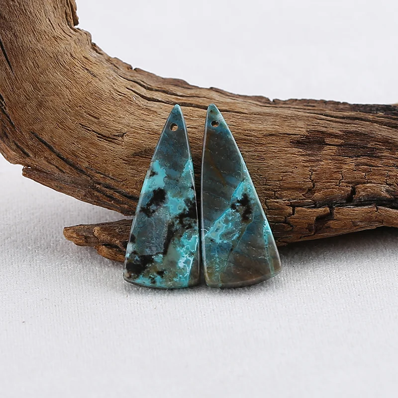 

Natural Chrysocolla Long Triangle Earrings Beads for Jewelry Making, Handmade Natural stones beads