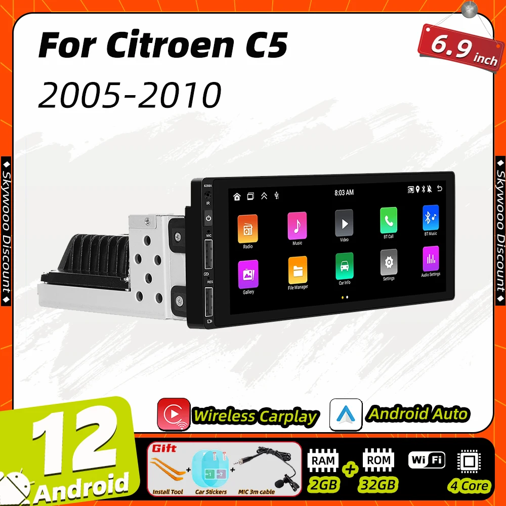 1din Android coche Multimedia para Citroen C5 2005-2010 1 Din Radio estéreo unidad principal pantalla Carplay Autoradio navegación GPS Auto