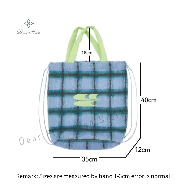 Y2K Korean Fashion Plush Backpack New Large Capacity Underarm Shoulder Bags Casual Drawstring Handbag Portable Gym Shopping Tote