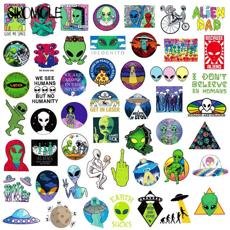 10/30/50 adet dış uzay çıkartmaları çocuk Alien UFO astronot roket gemi gezegen oyuncak kaykay dizüstü Graffiti çıkartma F5