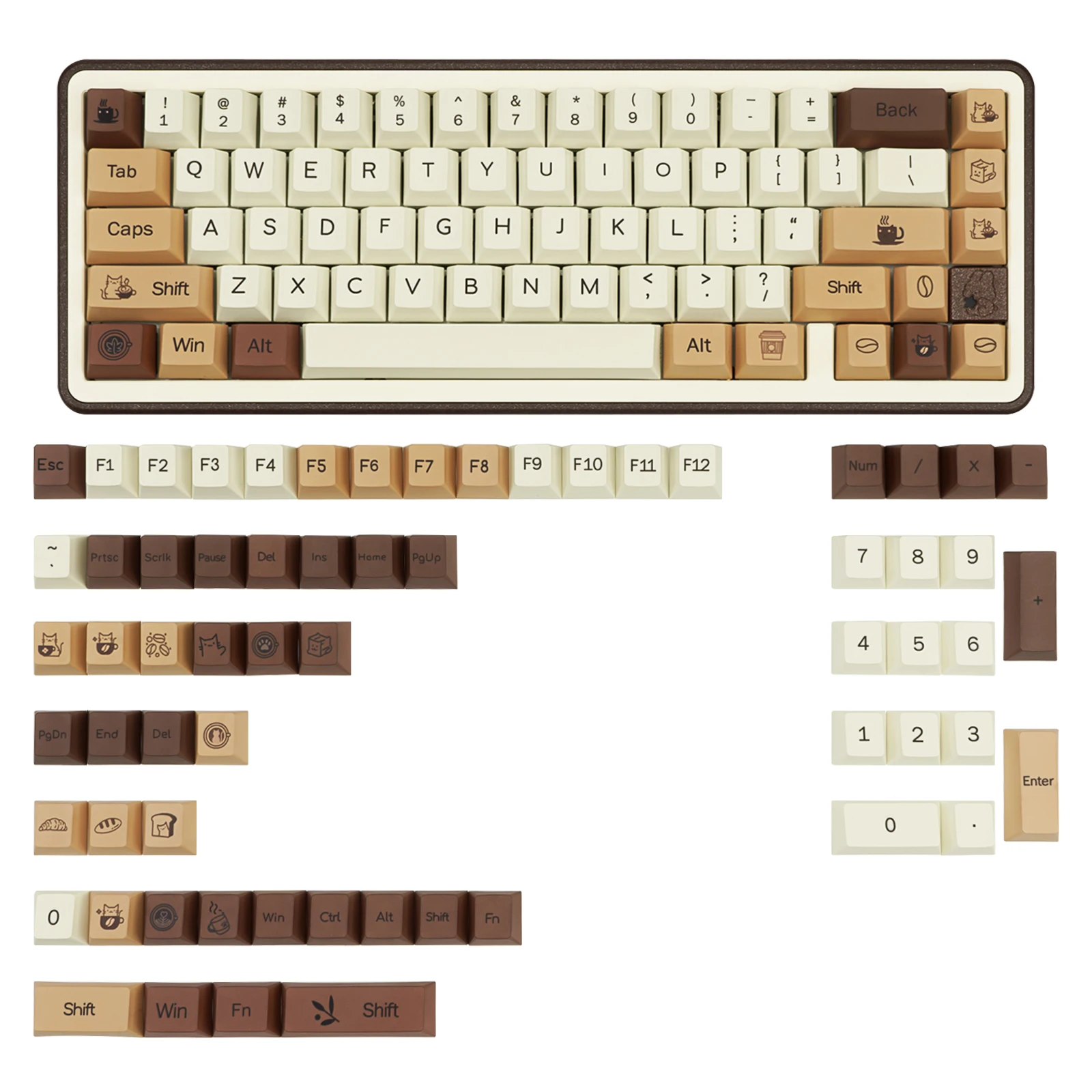 

Coffee cat keycaps Original PBT full five-sided sublimation customized mechanical keyboard keycaps Personalized simple keycaps