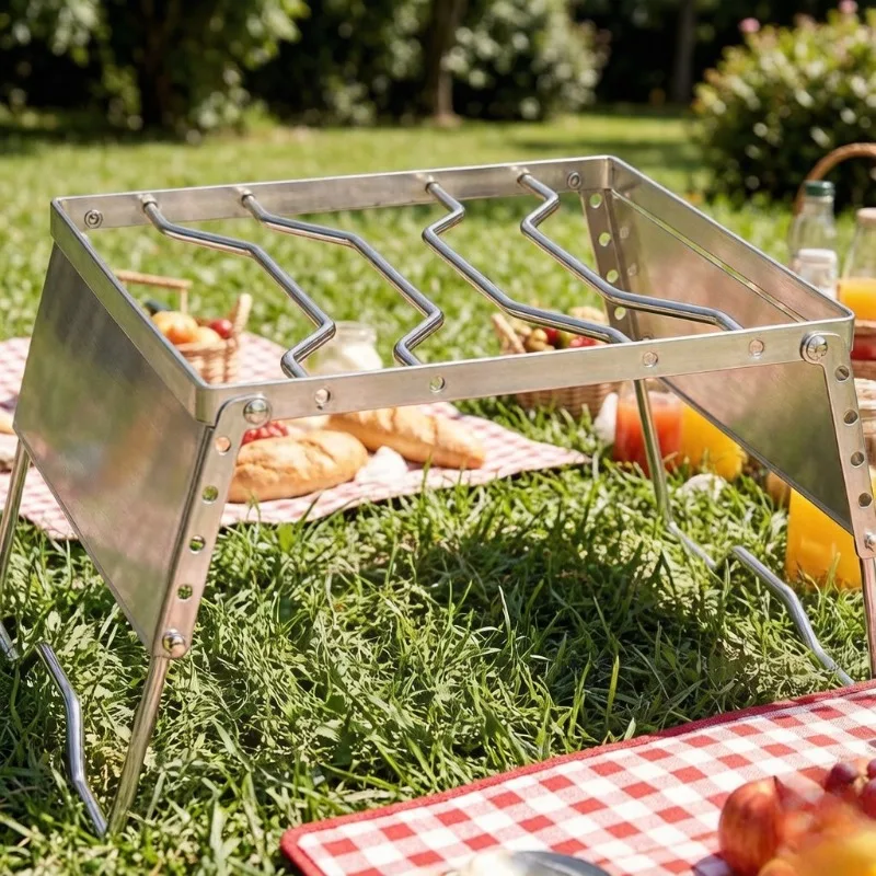 Stainless Steel Folding Multi-Functional Windshield, Windproof Cooking Rack, Stove Head Support, Portable Picnic Pot Holder